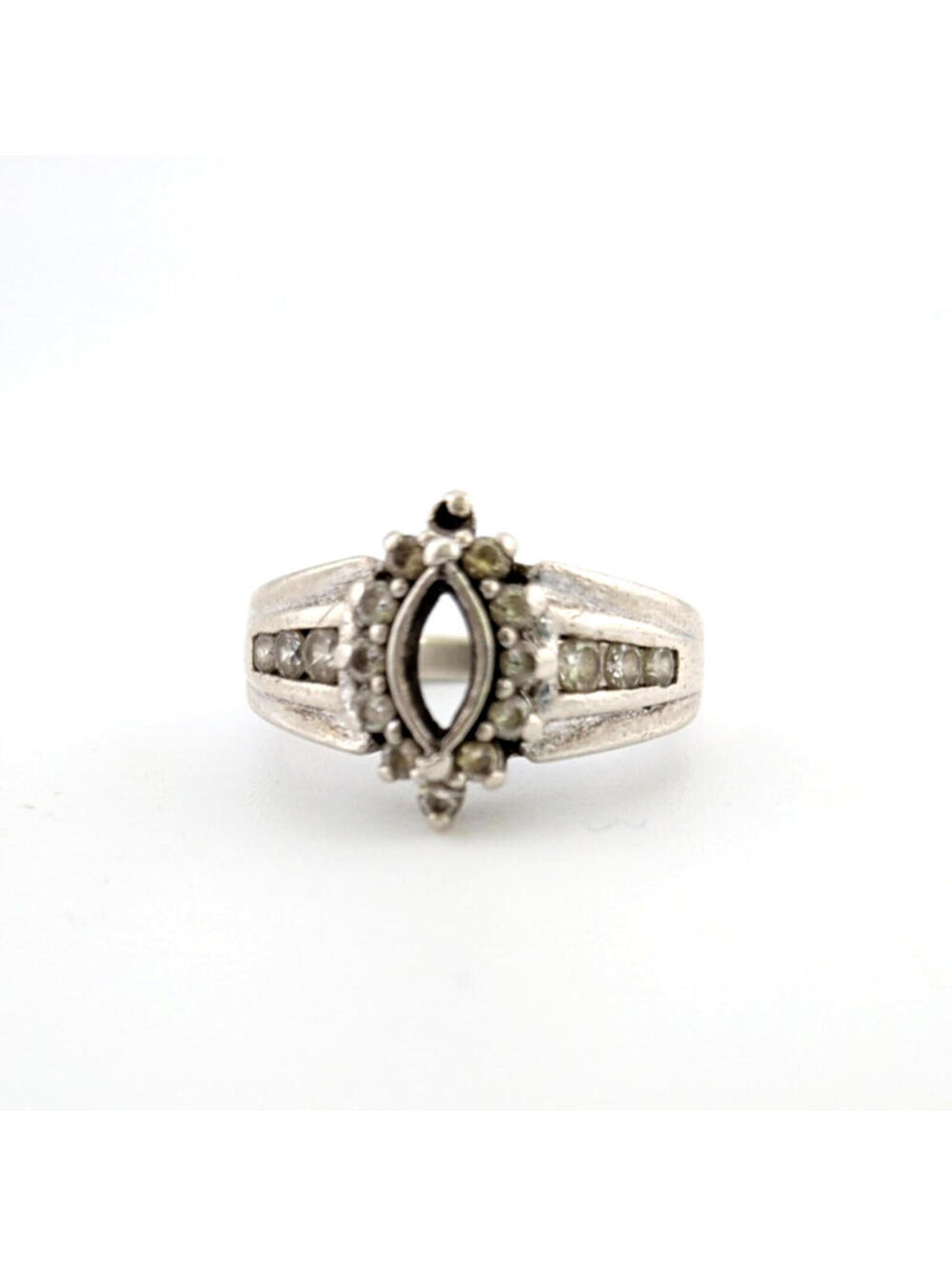 Vintage H925 Sterling Marquise-Cut Cluster Setting & Channel-Set CZ Stones 4.9gm